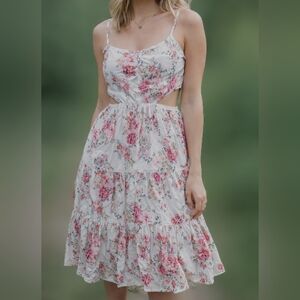 Romantic Floral Cutout Tiered Mini Dress